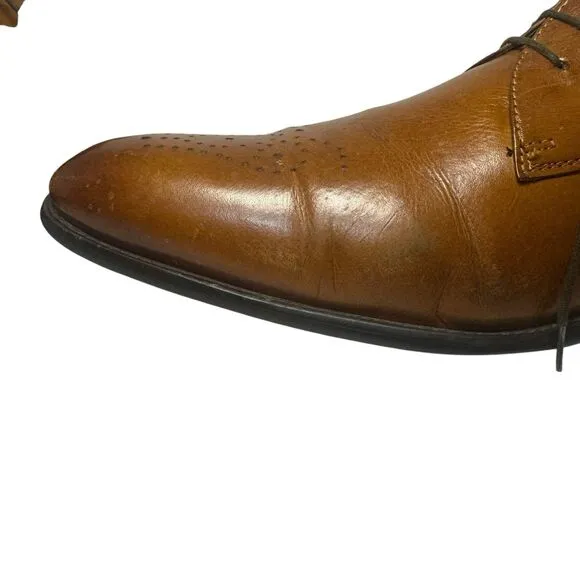 CARRUCCI ROMA MENS 13 LEATHER WHOLE CUT WINGTIP OXFORDS COGNAC BROWN LACE UP