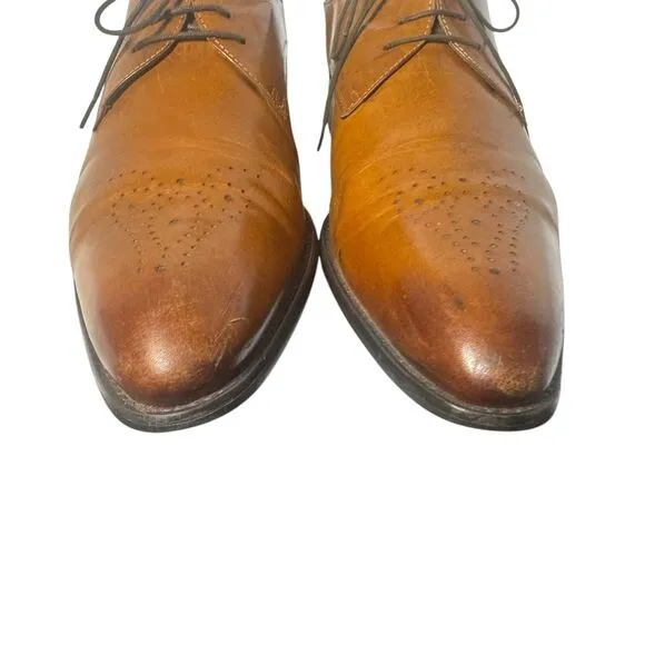 CARRUCCI ROMA MENS 13 LEATHER WHOLE CUT WINGTIP OXFORDS COGNAC BROWN LACE UP