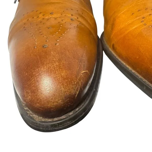CARRUCCI ROMA MENS 13 LEATHER WHOLE CUT WINGTIP OXFORDS COGNAC BROWN LACE UP