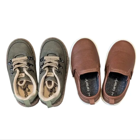 Carter's Bundle of Two Casual Toddler Sneakers Slip On Brown and Olive Size 7