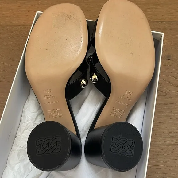 Casadei Black and Gold Mules with Studded Detail
