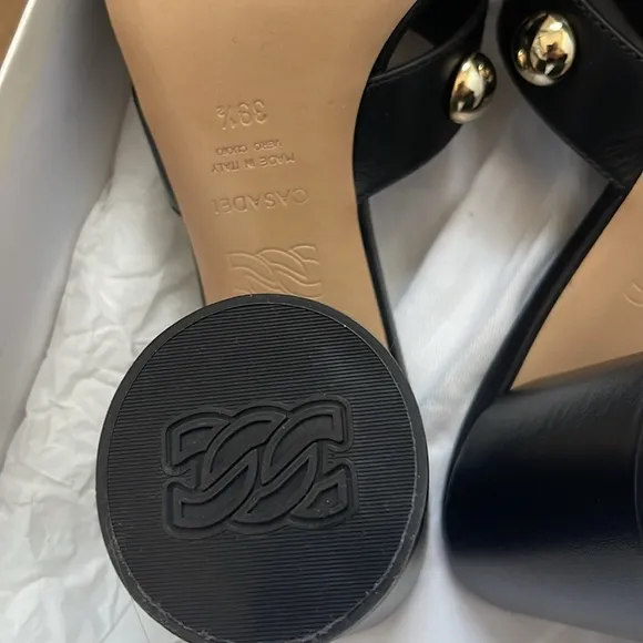 Casadei Black and Gold Mules with Studded Detail