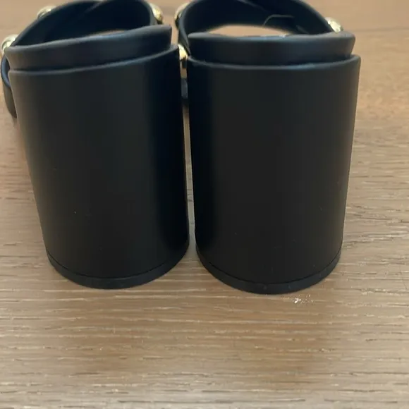 Casadei Black and Gold Mules with Studded Detail
