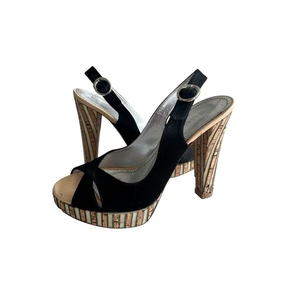 CASADEI Black Slingback Peeptoe Heels Size 5.5