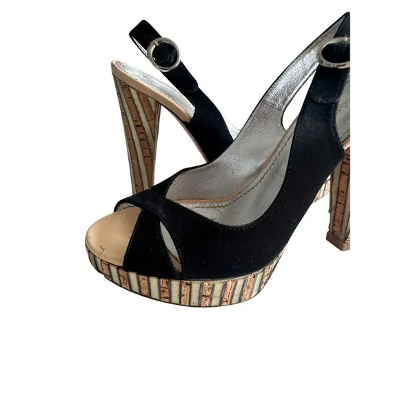 CASADEI Black Slingback Peeptoe Heels Size 5.5