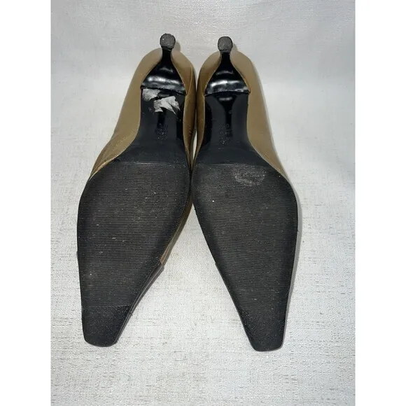 Casadei Italy Gold Metallic Brown Leather Elongated Toe Kitten Heels 8.5