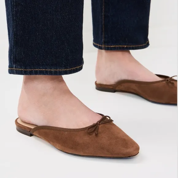 Catherine Suede Bow Ballerina Mules
