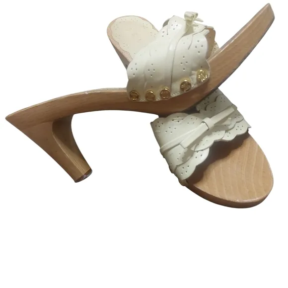 Celine Cream Mules with Bow Detail