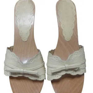 Celine Cream Mules with Bow Detail
