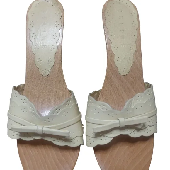 Celine Cream Mules with Bow Detail