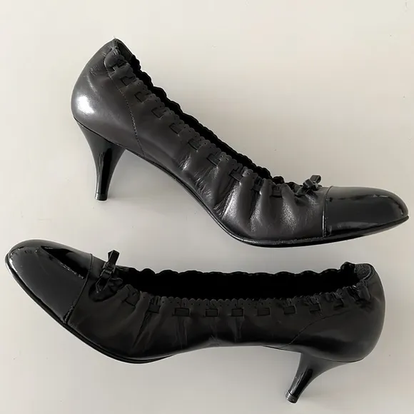 Chanel Black Matte &amp; Patent Leather Kitten Heels