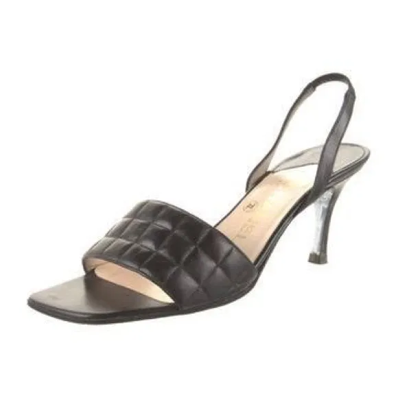 CHANEL Black Slingback Heels with Kitten Heel