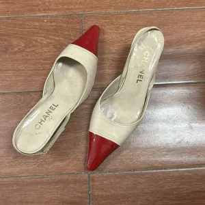 Chanel Leather mules red patent leather tip sling back