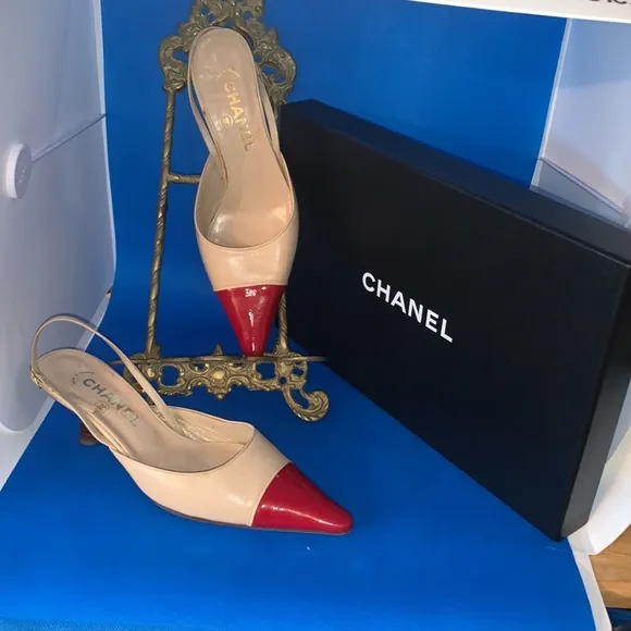 Chanel Leather mules red patent leather tip sling back