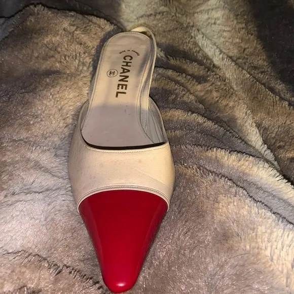 Chanel Leather mules red patent leather tip sling back
