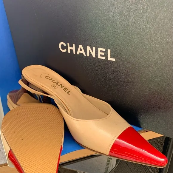 Chanel Leather mules red patent leather tip sling back