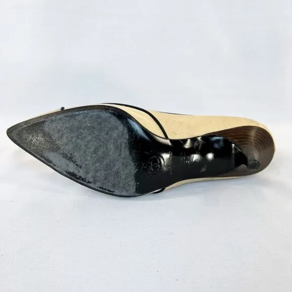 CHANEL Vintage Beige Black Kitten Heels Pumps $1200