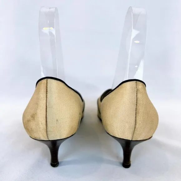 CHANEL Vintage Beige Black Kitten Heels Pumps $1200