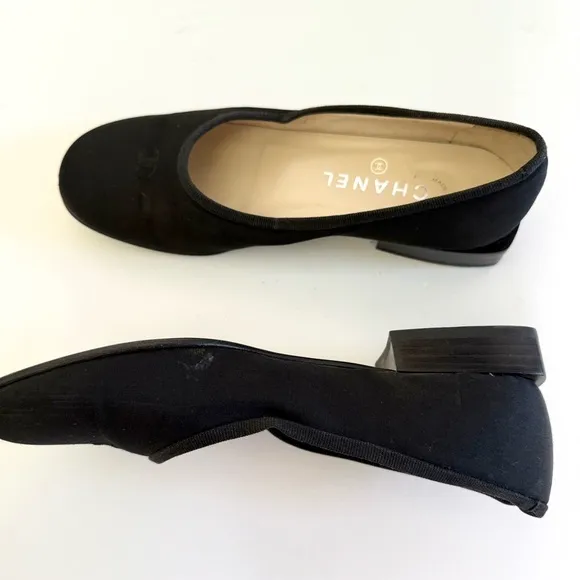 Chanel Vintage Satin CC Ballet Flats Kitten Block Heels