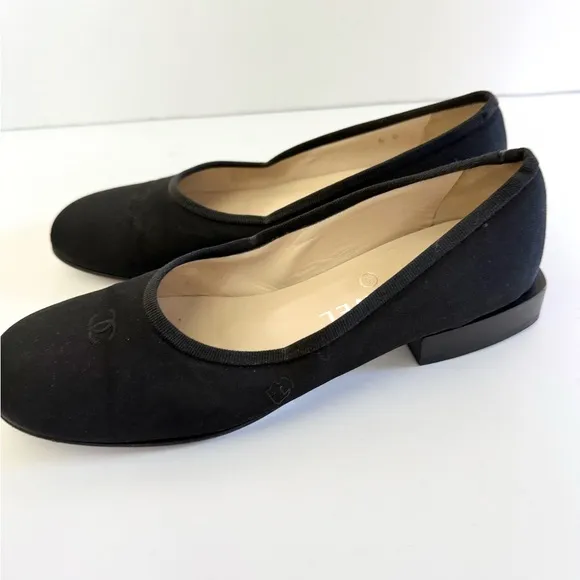 Chanel Vintage Satin CC Ballet Flats Kitten Block Heels