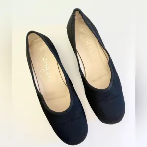 Chanel Vintage Satin CC Ballet Flats Kitten Block Heels