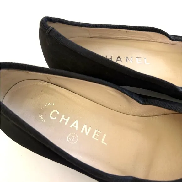 Chanel Vintage Satin CC Ballet Flats Kitten Block Heels