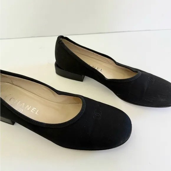 Chanel Vintage Satin CC Ballet Flats Kitten Block Heels