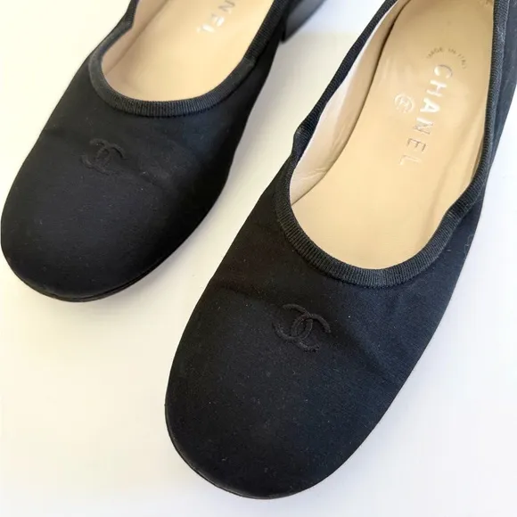 Chanel Vintage Satin CC Ballet Flats Kitten Block Heels