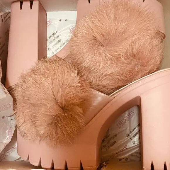 Chardonnay - Blush Fur Mule Size 7