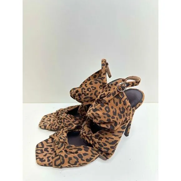 Charles David Sandals Womens Size 7.5 Animal Print Brown Bow Luxe Slide Heels
