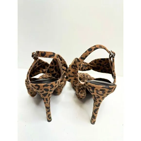 Charles David Sandals Womens Size 7.5 Animal Print Brown Bow Luxe Slide Heels