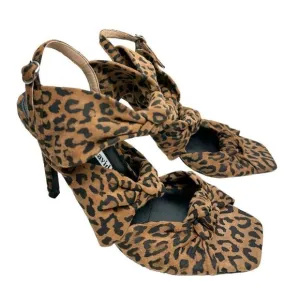 Charles David Sandals Womens Size 7.5 Animal Print Brown Bow Luxe Slide Heels