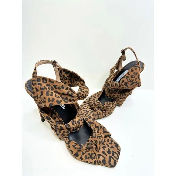 Charles David Sandals Womens Size 7.5 Animal Print Brown Bow Luxe Slide Heels