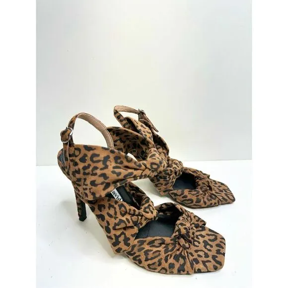 Charles David Sandals Womens Size 7.5 Animal Print Brown Bow Luxe Slide Heels