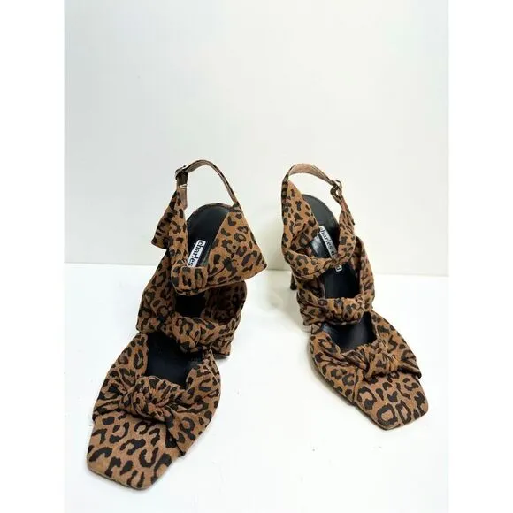 Charles David Sandals Womens Size 7.5 Animal Print Brown Bow Luxe Slide Heels