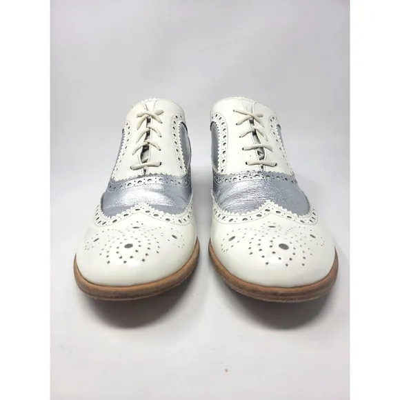 Charles David Wingtip Silver White Patent Italian Leather Oxfords Wmn's Sz 9.5