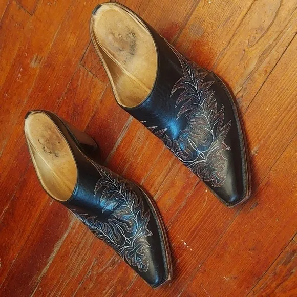 Charlie 1 Horse Black Western Leather Mules Sz 7 1/2B