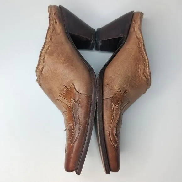 Charlie 1 Horse Lucchese tan brown leather western mules size 6.5