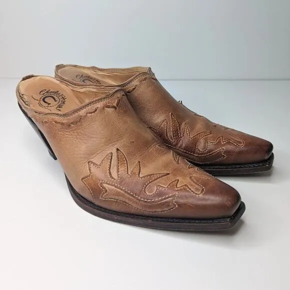 Charlie 1 Horse Lucchese tan brown leather western mules size 6.5