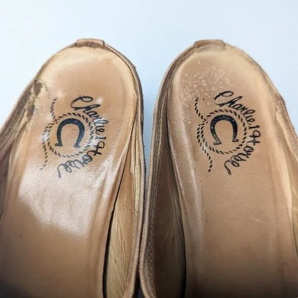 Charlie 1 Horse Lucchese tan brown leather western mules size 6.5