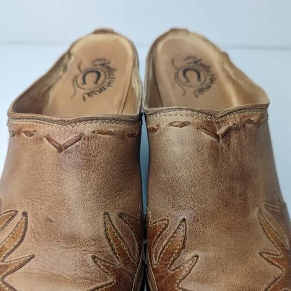 Charlie 1 Horse Lucchese tan brown leather western mules size 6.5