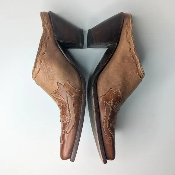 Charlie 1 Horse Lucchese tan brown leather western mules size 6.5
