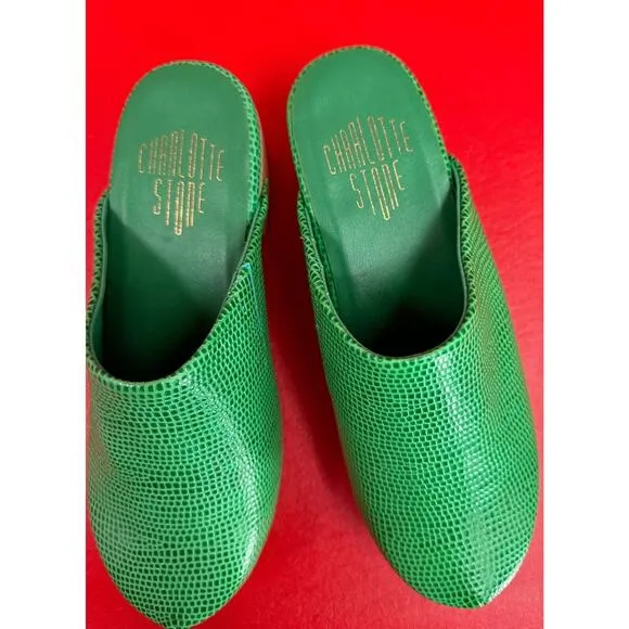 Charlotte Stone New Martino Clogs In Hot Mint Green Low Heel Size 6