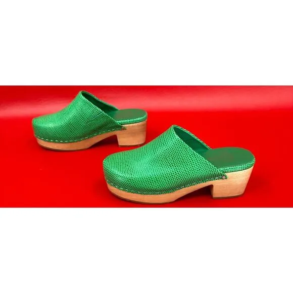 Charlotte Stone New Martino Clogs In Hot Mint Green Low Heel Size 6