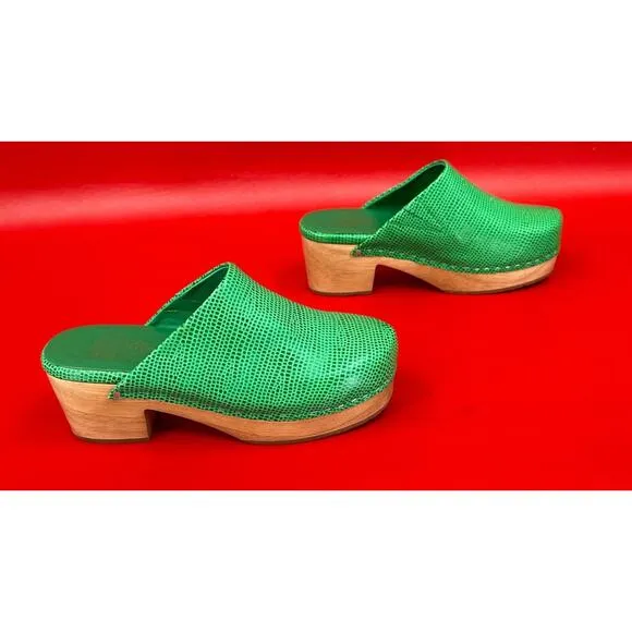 Charlotte Stone New Martino Clogs In Hot Mint Green Low Heel Size 6