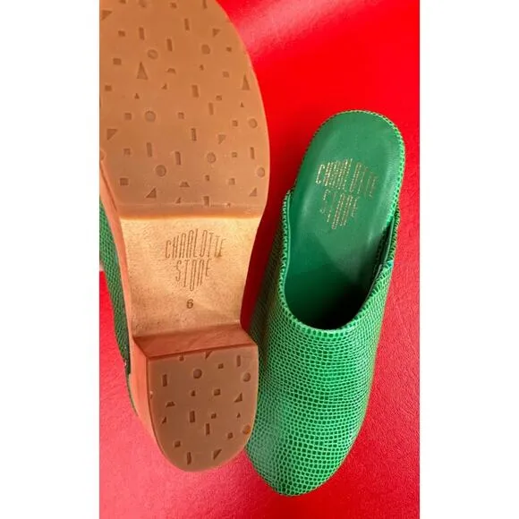 Charlotte Stone New Martino Clogs In Hot Mint Green Low Heel Size 6