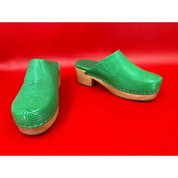 Charlotte Stone New Martino Clogs In Hot Mint Green Low Heel Size 6