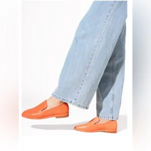 CHARLOTTE STONE Women's Lilith Tejus-Embossed Leather Slip-On Loafer, Coral sz 8
