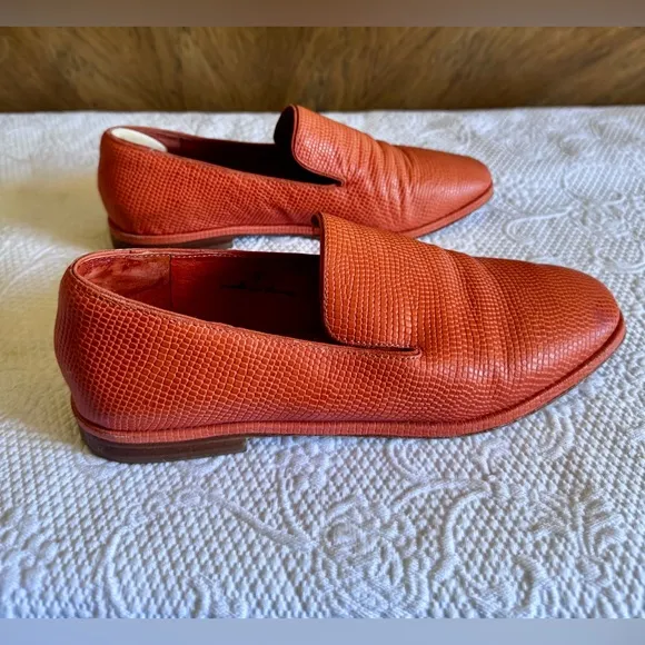 CHARLOTTE STONE Women's Lilith Tejus-Embossed Leather Slip-On Loafer, Coral sz 8