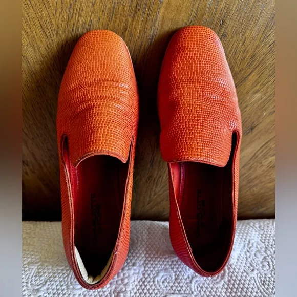 CHARLOTTE STONE Women's Lilith Tejus-Embossed Leather Slip-On Loafer, Coral sz 8